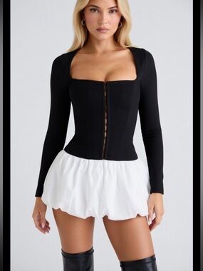 HOUSE OF CB 'The Long Sleeve Balconette' Black Corset Top/Size M-US 6-8 $119